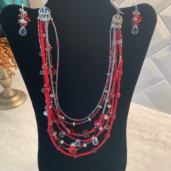 Chico’s red, silver and crystal multi strand necklace. - Picture 7 of 7